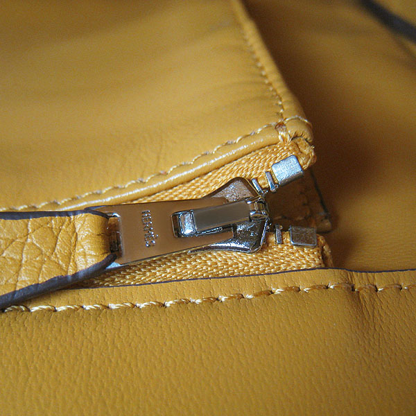 High Quality Fake Hermes 35CM Embossed Veins Leather Bag Yellow 6089